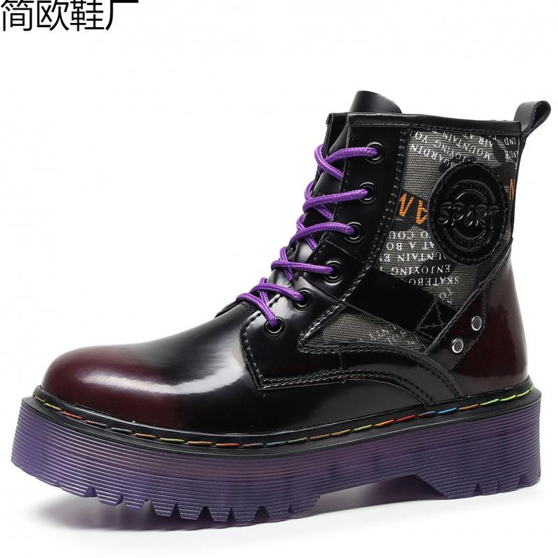 Thick-soled locomotive boots, purple-soled British women's short boots, muffin, bottom