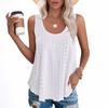 European & American Women's Summer Crew Neck Eyelet Sleeveless Tank Top T-Shirt