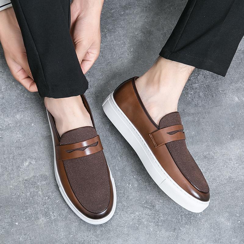Fashion White Sole Men Casual Shoes Outdoor Brand Quality Leather Designer Shoes Versatile Men Loafers Soft Comfy Business Shoes