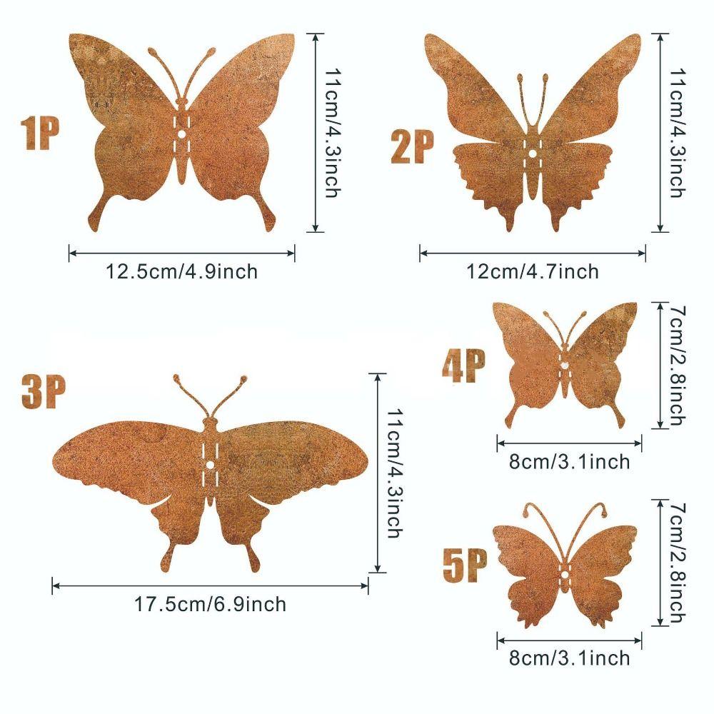 15 Pcs Rustic Wall Art Yard Decoration Garden Fence Decor Natural Rust Rusty Metal Butterfly