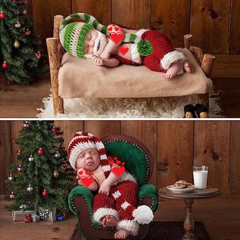 Strickmütze für Baby Warm und gemütlich Weihnachts-Beanie-Mütze Winddichte warme Mütze 6-12M Säuglinge Foto-Requisiten Kopfbedeckung