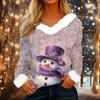 Women's Fashionable Casual V-Neck Christmas Print Long-Sleeved Top