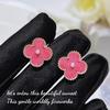 Internet Celebrity Lulu Four-Leaf Clover Necklace Women'S Light Luxury Niche Design Premium Rosewood Bracelet Stud Earrings Pink Diamond Set
