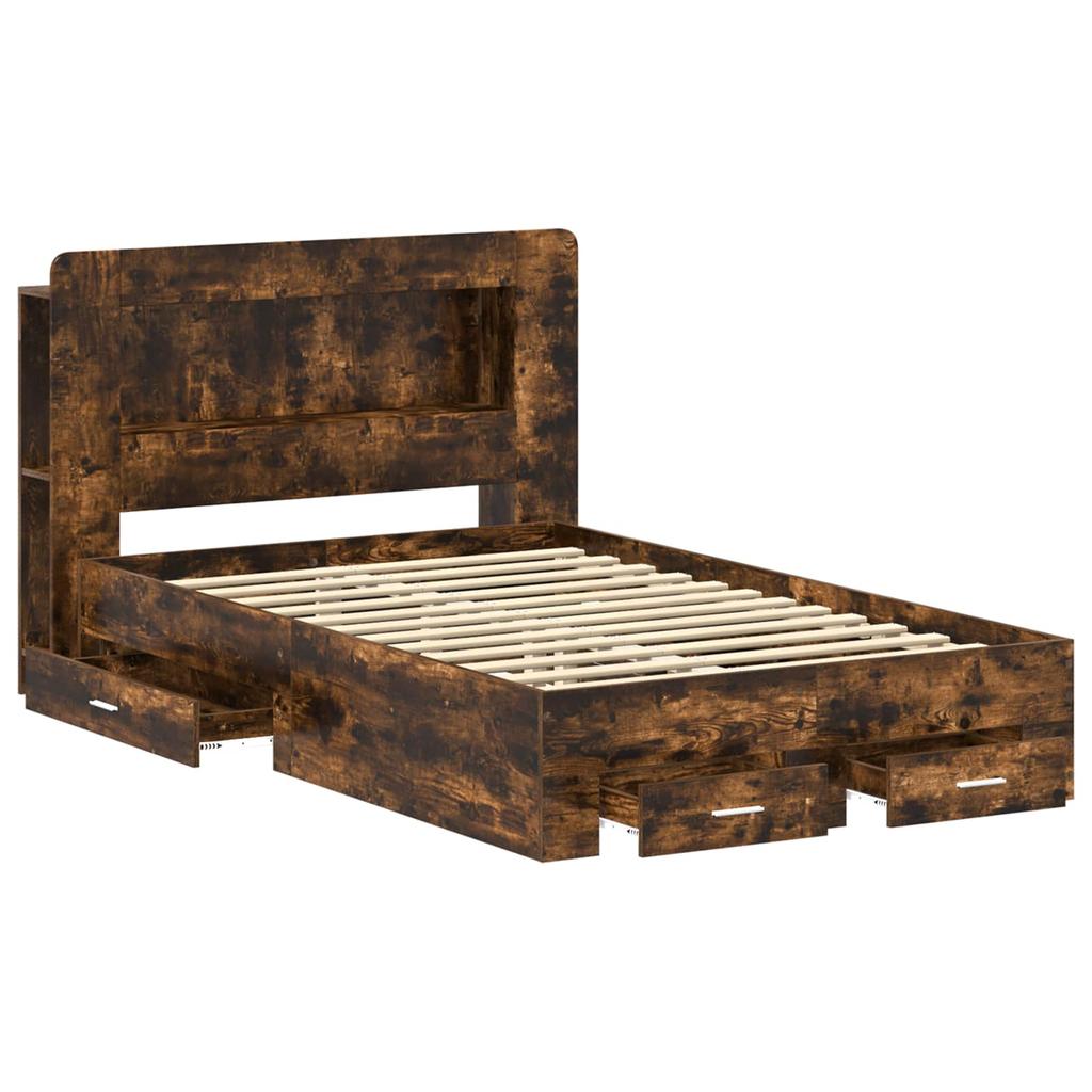 Bed Frame with Storage Space Smoked Oak 120 x 190 cm