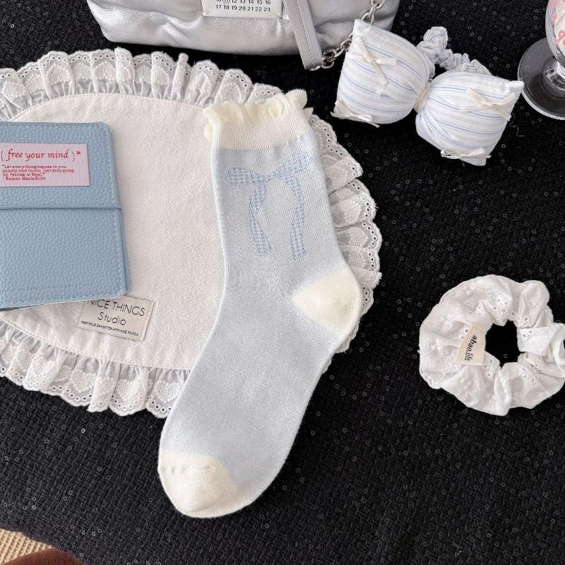 

Bows-knotted Socks - Children s Summer Light and Fresh Mid-length Socks with Sweet Lace Trimmings 1 pair