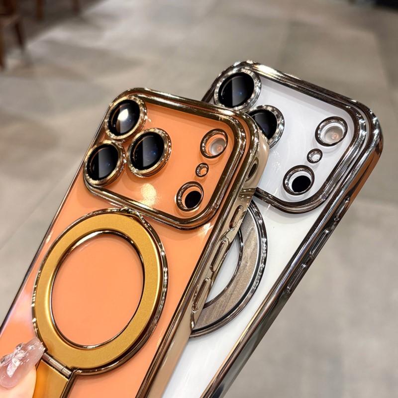 Plating Magnetic Ring Stand Case For iPhone 17 Air 16 15 14 Plus Pro Max Case Shockproof Wireless Charge For Magsafe Cover