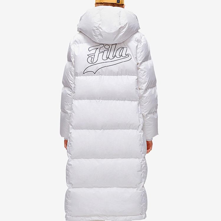 Fila Fusion Baseball Series Letter Patch Fashion Long Hooded Warm Down Coat Women outerwear White T11W242916FWT