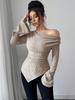 2026 Spring Women's Off-Shoulder Ribbed Knit Bell Sleeve Top