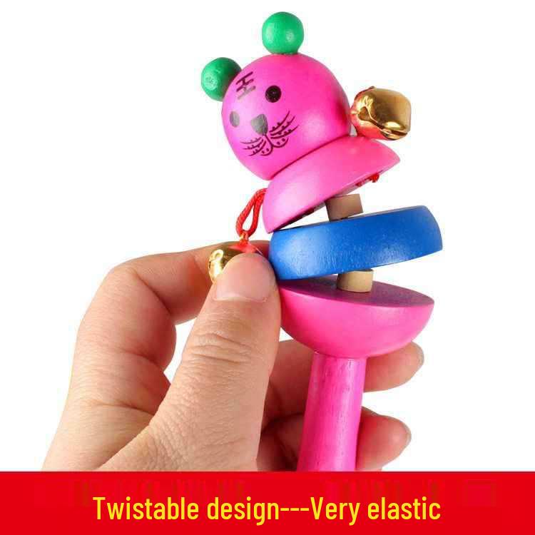 Wooden Cartoon Animal Baby Rattle with Bells (0-1 Year)