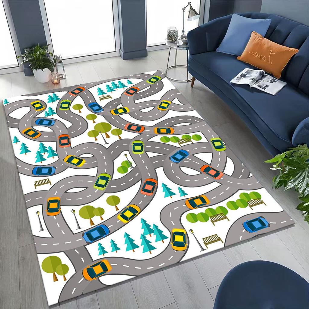 Child Urban City Road Traffic Learning Interactive Game Playroom Rug for Bedroom Living Room Sofa Home Doormat Decor,Non-slip