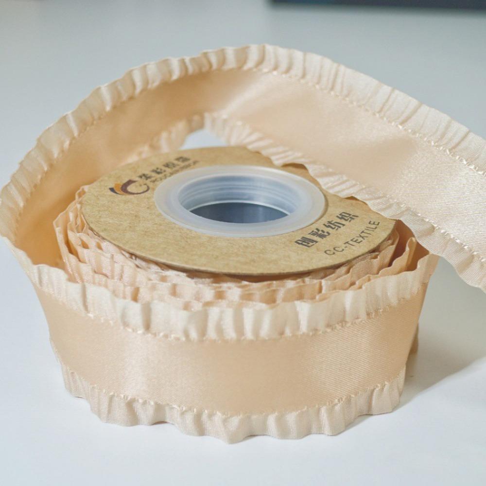 5yards Polyester Ruffles Edge Satin Ribbon Skirt Edge Woven Band  For DIY Hair Garment Accessories