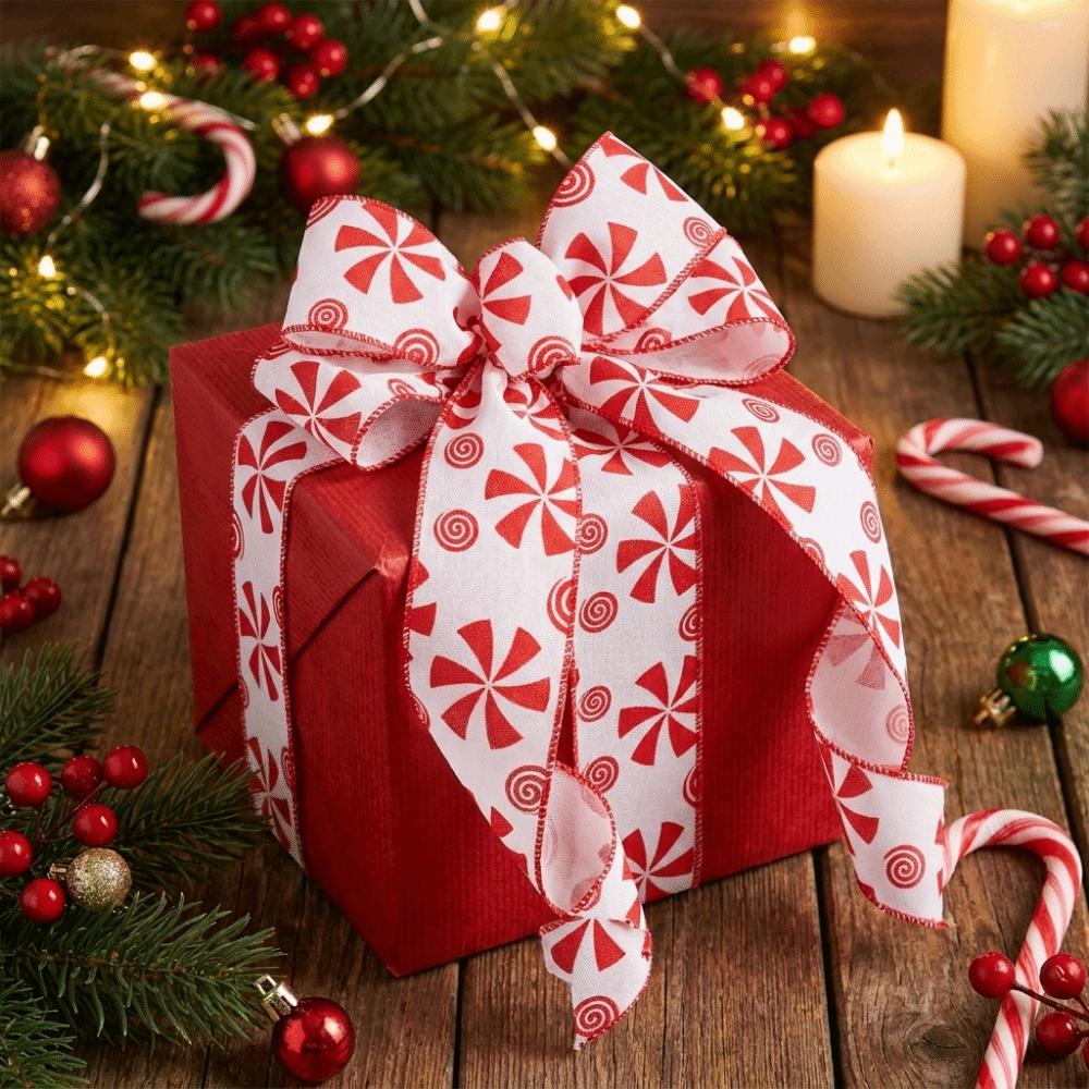 Candy Printed Christmas Bow Ribbon Handmade DIY Xmas Tree Ribbon Xmas Bows Decorative Bow Decorative Webbing Bouquets Wrapping