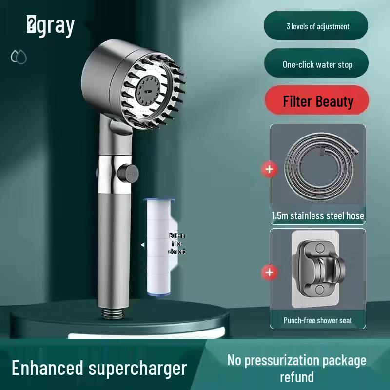 Ultra-Strong Supercharged Massage Shower Head Set with Filter & Hose
