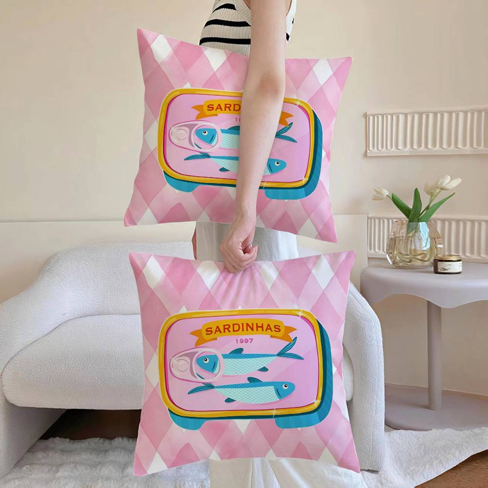 

Cute Coastal Charm SardineS Pillow Case Anti-dustmite Pillowcase Invisible zipper silky short plush Sofa cushion cover 12x12Inch
