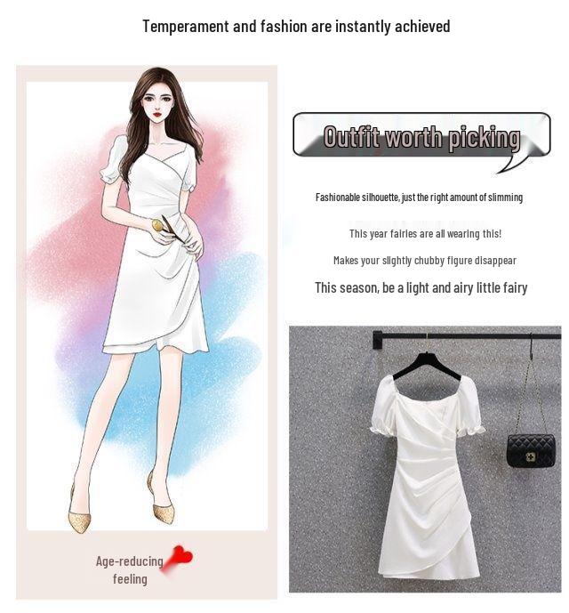 2026 Summer French Style Puff Sleeve Dress - Elegant Irregular Short Skirt for Women