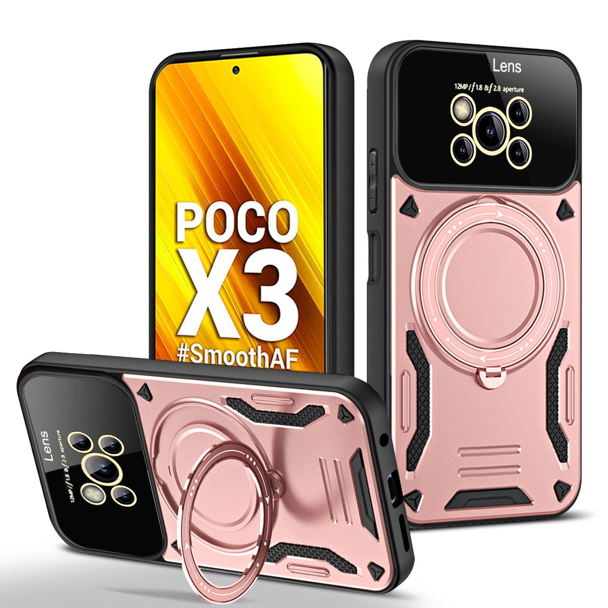 

Чохол для Xiaomi Poco X3 NFC для Magsafe Magnetic Wireless Charge Case для PocoX3 X3 X 3 Pro Ring Stand Phone Back Cover For Poco X3 рожевий колір золота