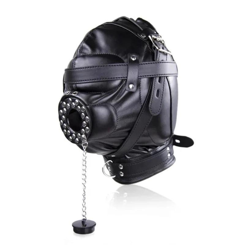 Pu Leather Sensory Deprivation Head Harness Headgear Open Mouth Gag Removable Funnel Femdom  Restraint Hood Roleplay Gags