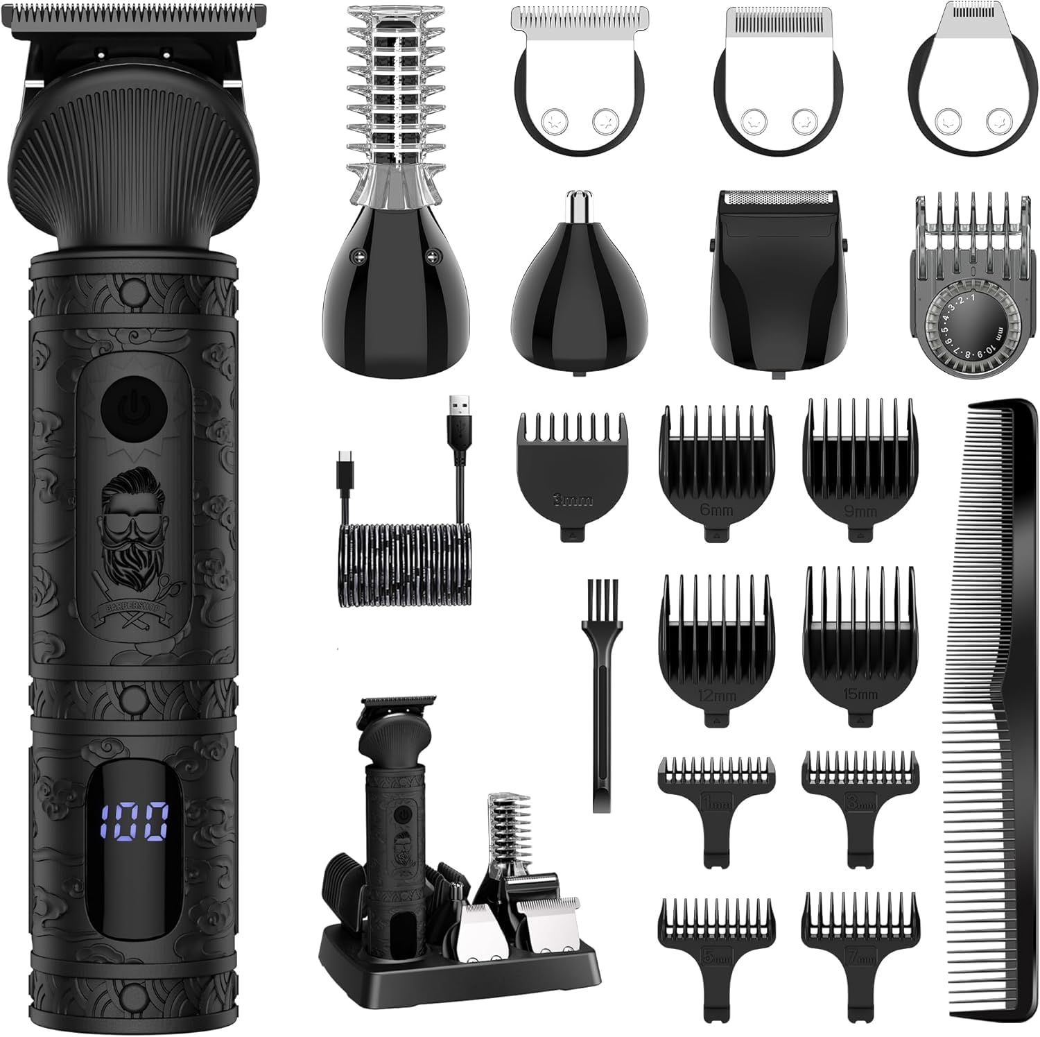 

Scttomon Beard Trimmer for Men Professional Mens Beard Grooming Kit T-Blade Trimmer Electric Shaver Razor Nose Body Trimmer Hair Cutting Kit Cordless чорний