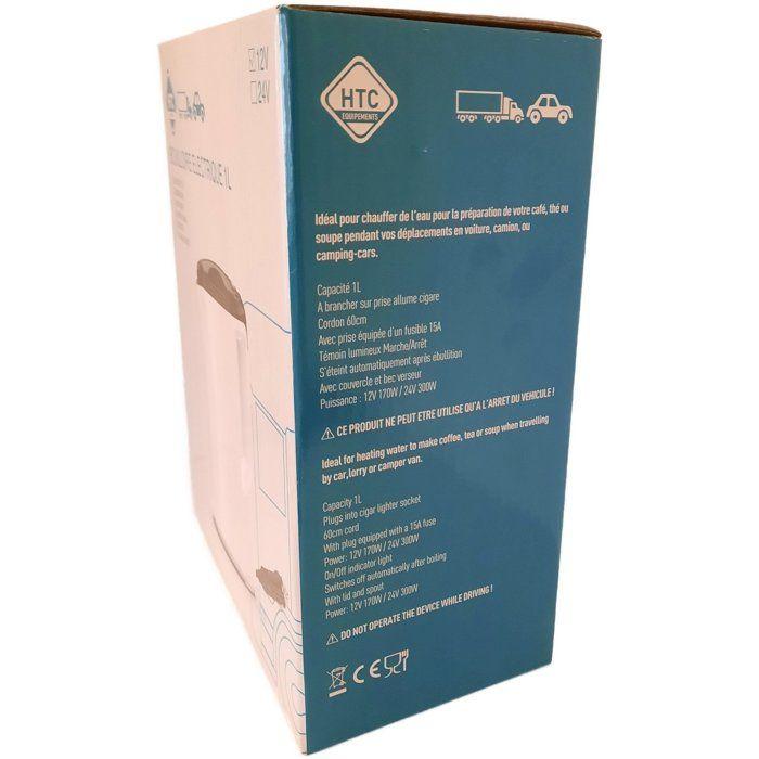 Bouilloire électrique 12V - HTC EQUIPEMENTS - 1 litre- 170W - corps blanc et couvercle noir