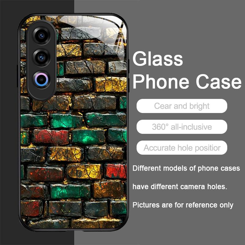 Creative Colorful Brick Texture Printed Tempered Glass Phone Case for OnePlus 13R 12 11 10 9 Pro ACE2 3 Nord CE4 3 2 Lite Cover
