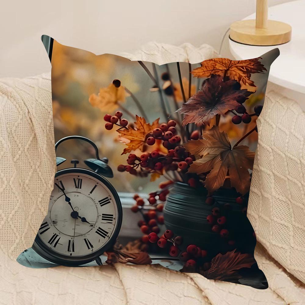 Brown Retro Autumn Time Cushion Cover Silky Short Plush Invisible Zipper Dustproof Sofa Pillow Case For Home Decor