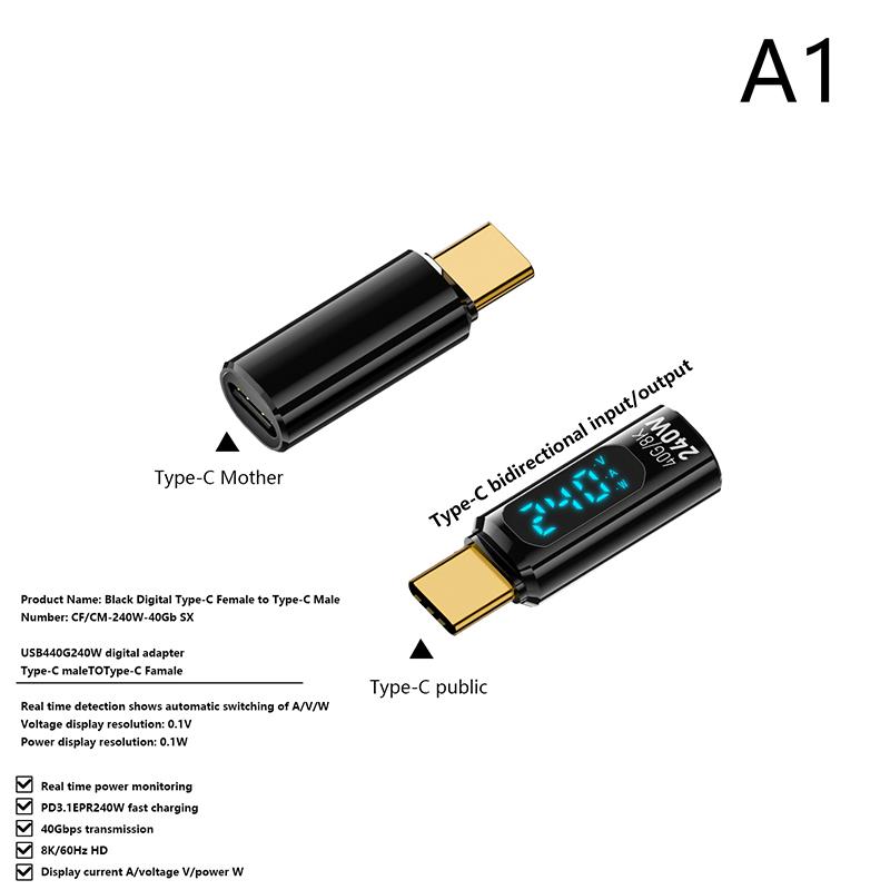 1Pc Digital Led Display Pd240W Usb4.0 40Gbps Type C To C Otg Adapter Converter 8K@60Hz 5A Fast Charging Cable For Laptop