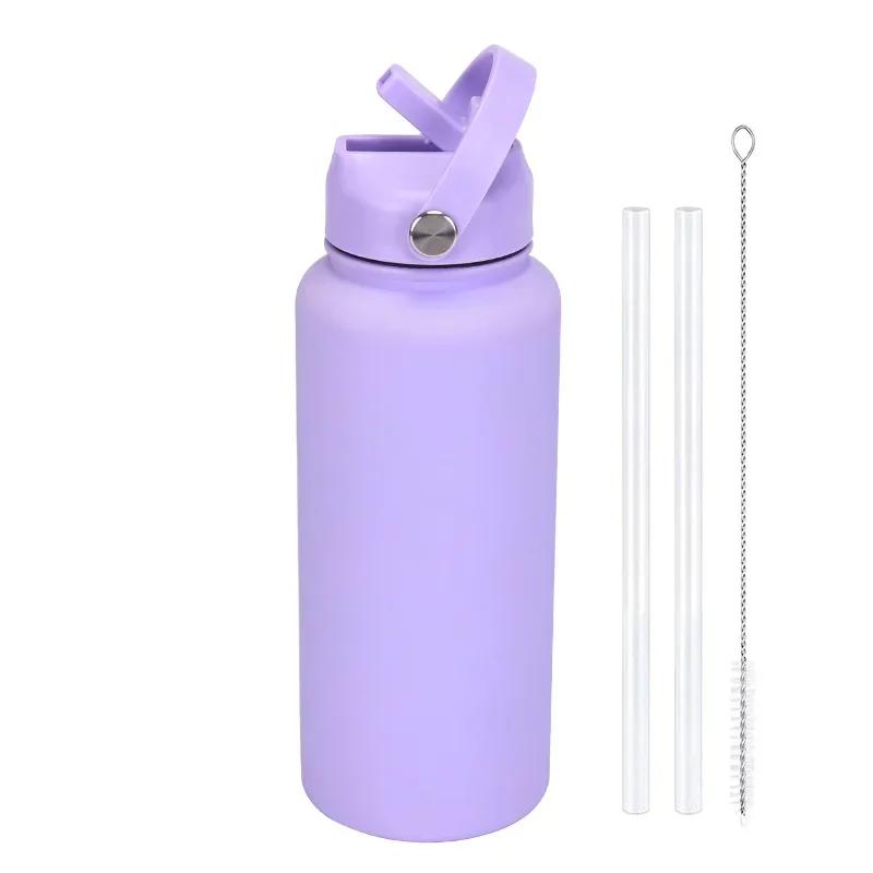 1L Sports WATER BOTTLE With Handle And Straw Stainless Steel Large Capacity Vacuum Flasks Drinkware Large Mouth GymThermos CUP