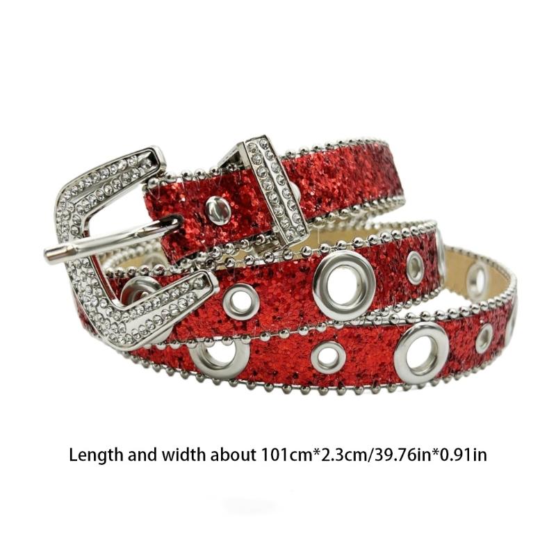 Shinning Rhinestone Buckle Waist Belts for Rock Fans Adjustable Belt for Cowboy Teens Female Jeans Skirt Waistband
