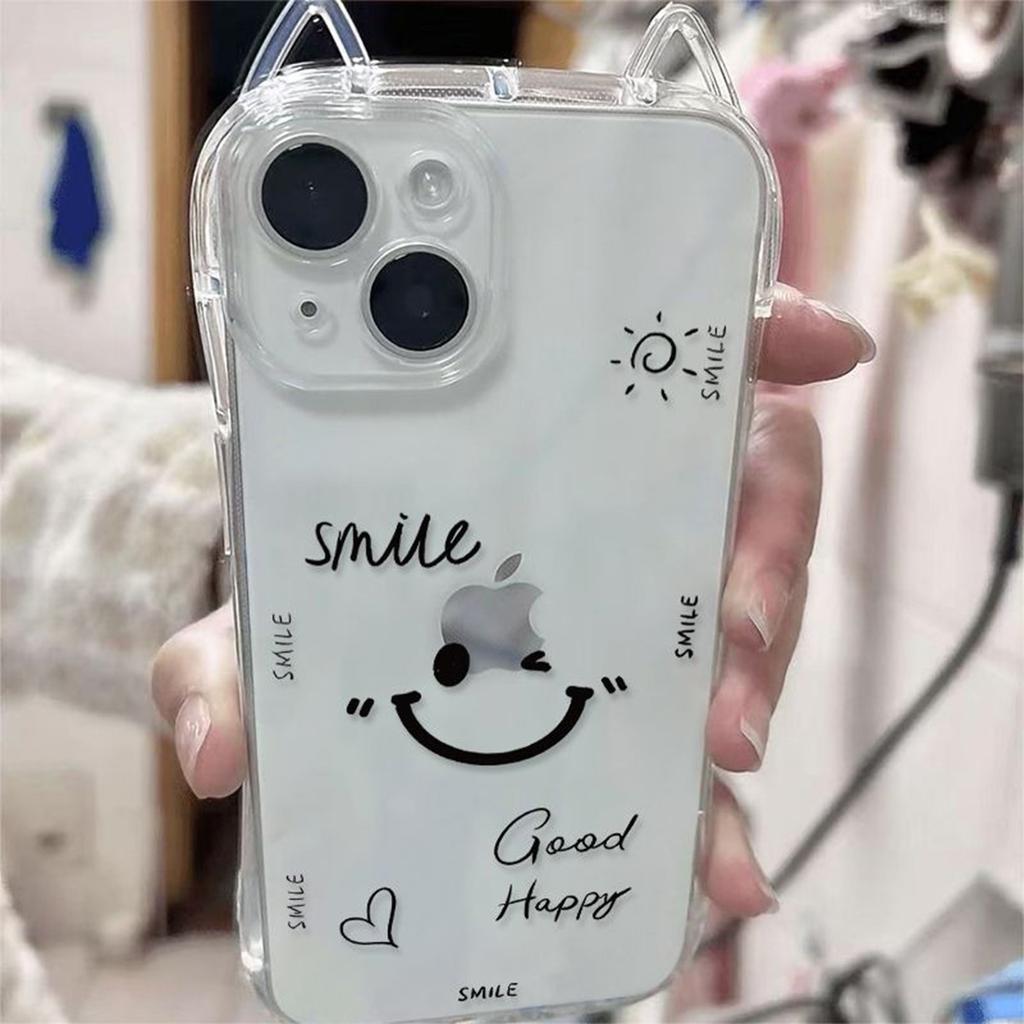 Cat Ears for Apple Transparent Four-corner Anti-fall Shell Transparent TPU Mobile Phone Case Air Bag Anti-fall Shell 13pro for Apple