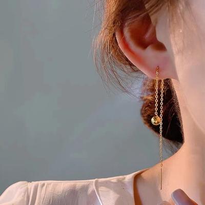 S925 Sterling Silver Design Tassel Hanging Earrings Female Niche High-Grade Earrings Long Wild Peas Ear Chain