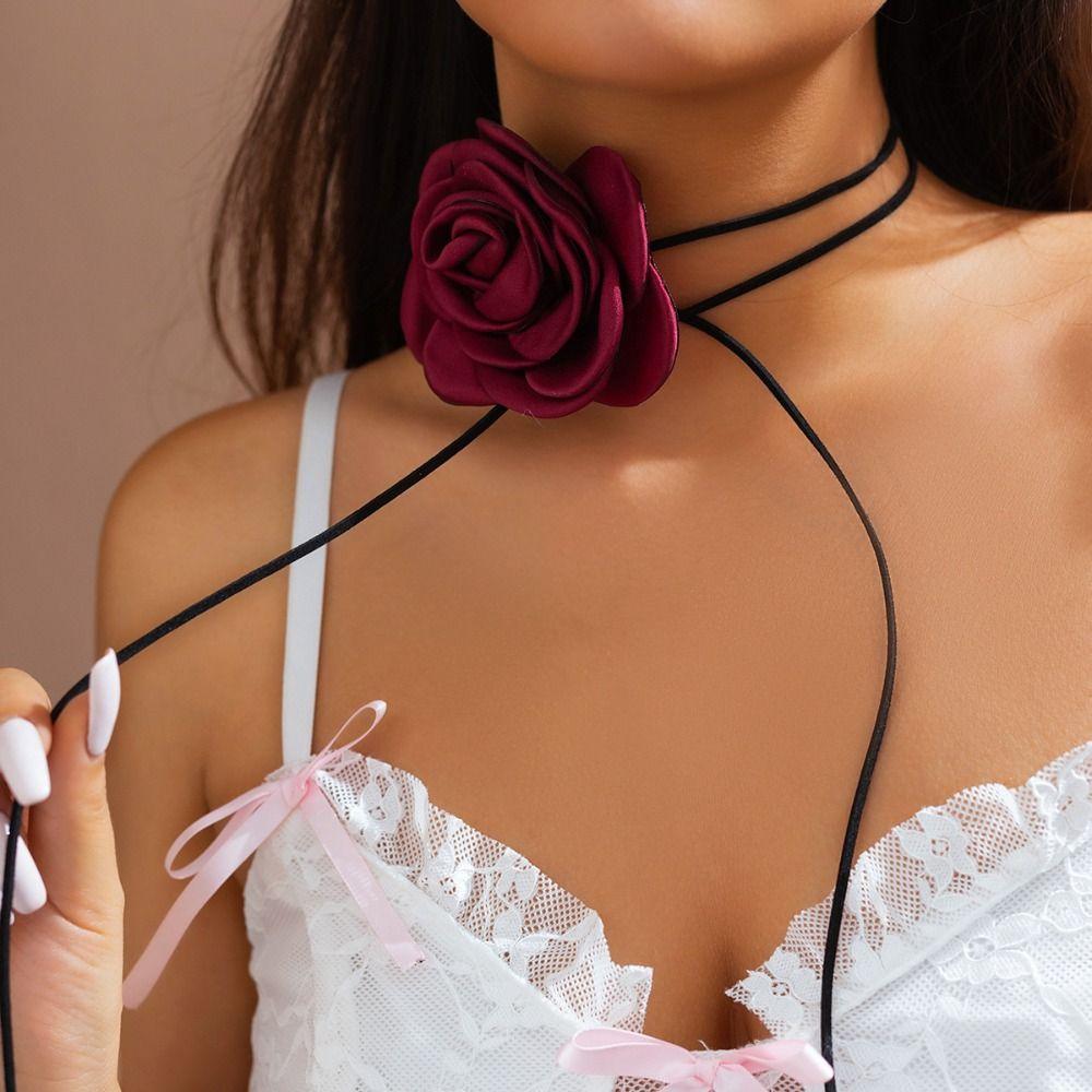 

Gothic Big Rose Flower Necklace Exaggerated Large Flower Neck Accessories Women