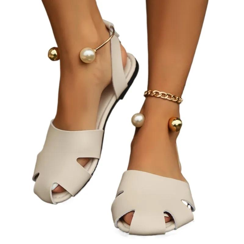 2025 Shoes for Women Hot Sale Slip On Women's Sandals Summer Closed Toe Solid Low-heeled Daily Large Size 43 Beach Sandals Women
