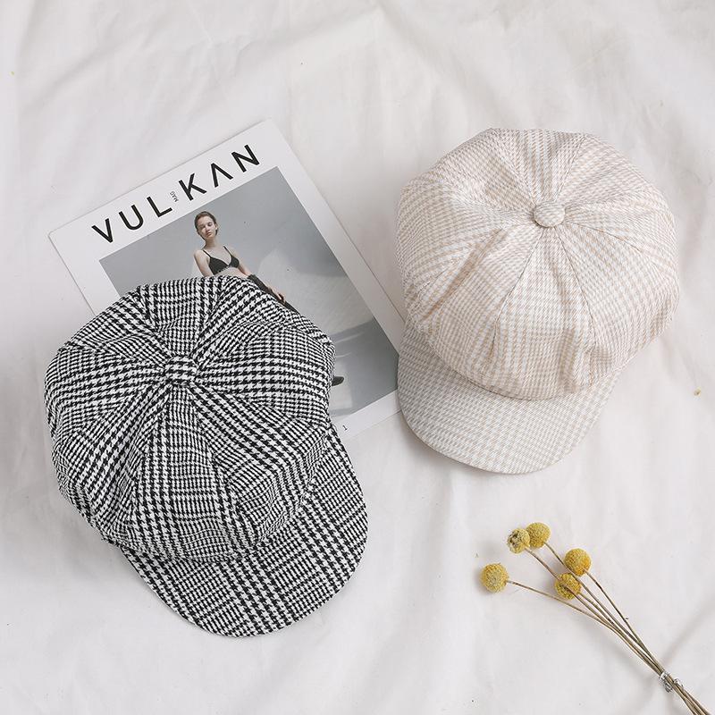 Women All Match Retro Plaid Short Brim Beret for Autumn Winter Wear