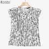 ZANZEA Women Summer Round Neck Casual Short Sleeve Print Blouse
