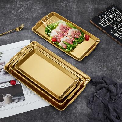 Stainless Steel Plate Rectangular Plate Golden Tray Craft Decoration  Steak Barbecue Snack Tray Kitchen Accessories