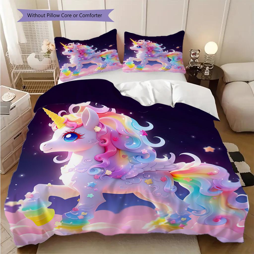 Biancheria da letto con unicorno da sogno, copripiumino, federa, decorazione per la casa, regalo di compleanno (1 * copripiumino+2 * federe, senza imbottitura)