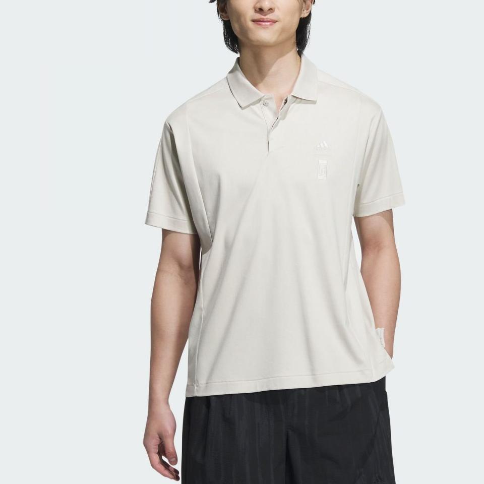 Adidas Solid Color Casual Training Short Sleeve Polo Shirt Men Tops Beige JE6666
