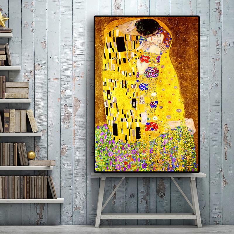 Gustav Klimt Kiss Reproductions Figure Oil Painting On Canvas Art Scandinavian Posters and Prints Wall Picture for Living Room