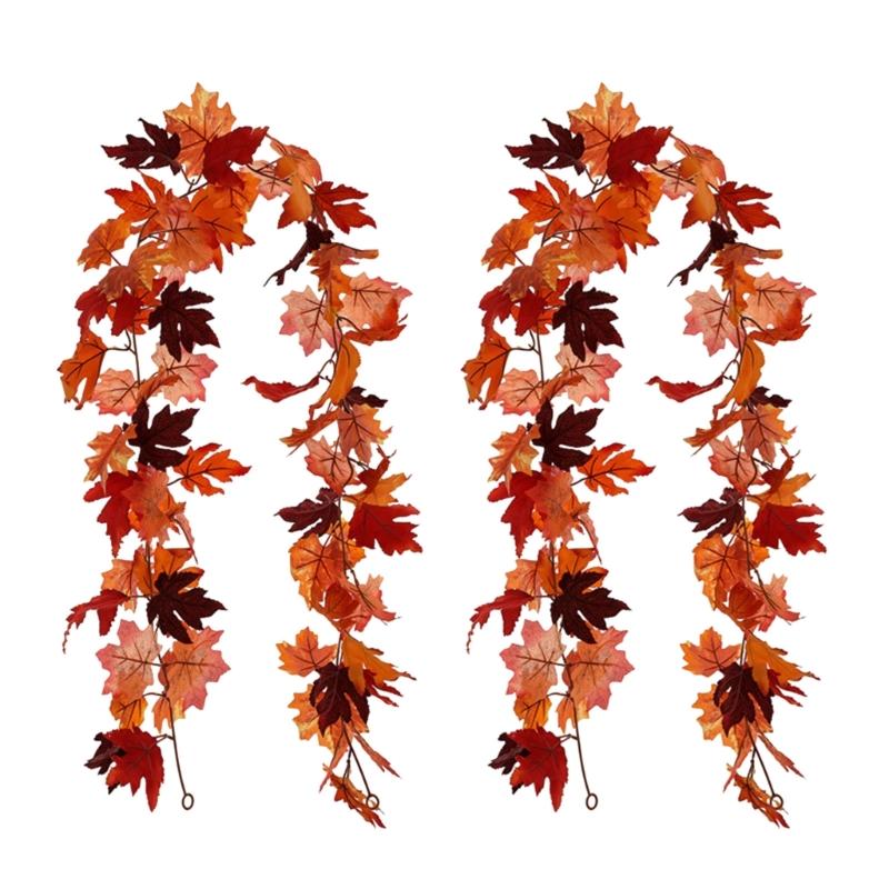 2Pcs Artificial Leaves Vine Hanging Plant for Thanksgiving Decoration, Artificial Vine Autumn Festival Decoration