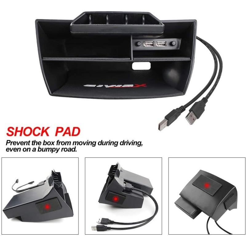 

Ящик для зберігання на центральній консолі, лотки для монет, футляр для карток з USB-подовжувачем для Honda Civic 10-го покоління чорний