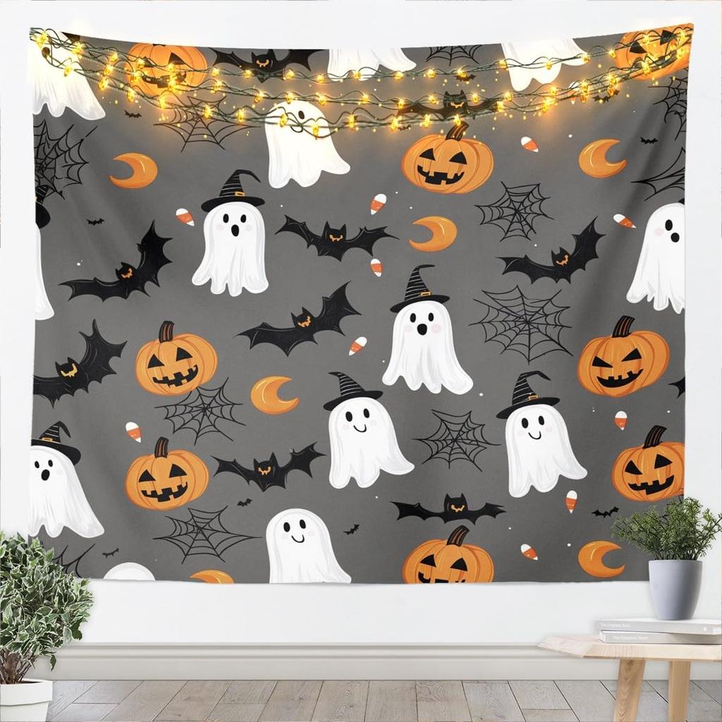 Happy Halloween Wall Art Medium Kids Spider Wall Hanging Blanket for Boys Girls Teens Cobweb Vintage Halloween Decor Spooky