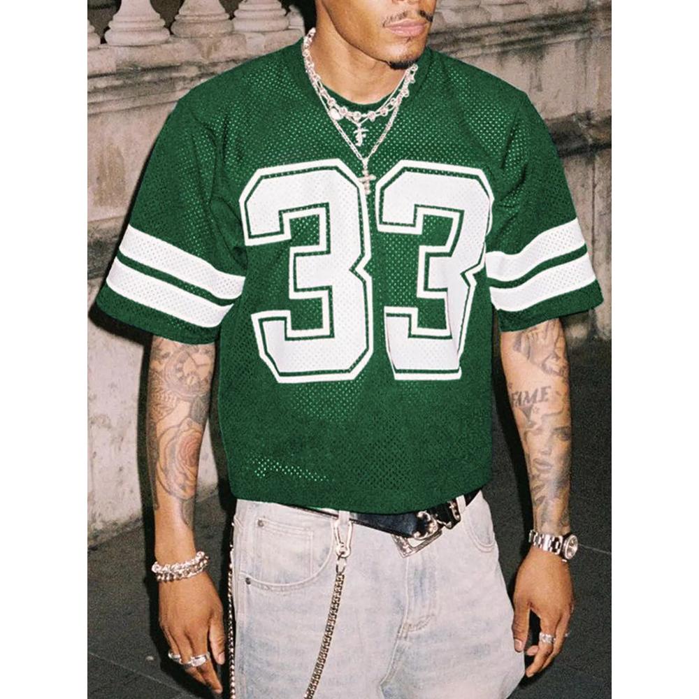 NO.33 Jersey Shirts Mesh Number Graphic Crew Neck Short Sleeve Streetwear Tee Tops