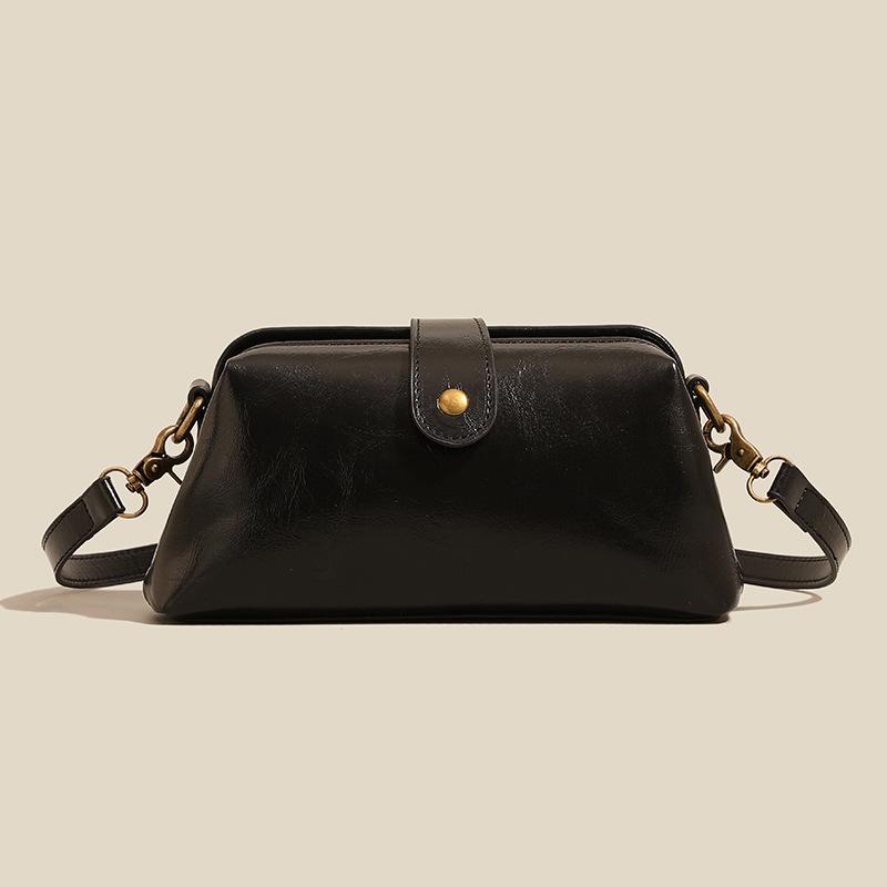 Soft leather women's crossbody bag new elegant modern high-end gold mouth shell bag retro clip bag