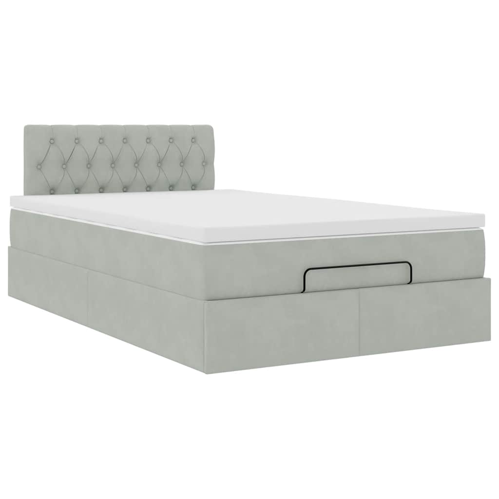 Ottoman Bed with Mattress & LEDs Light Grey 120x190 cm Velvet