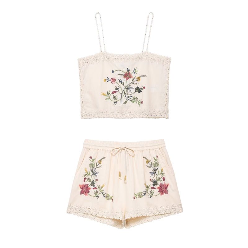 Kaslead New Women Clothes Western Style Fashion Embroidery Top Leisure Shorts 5107077 5107078