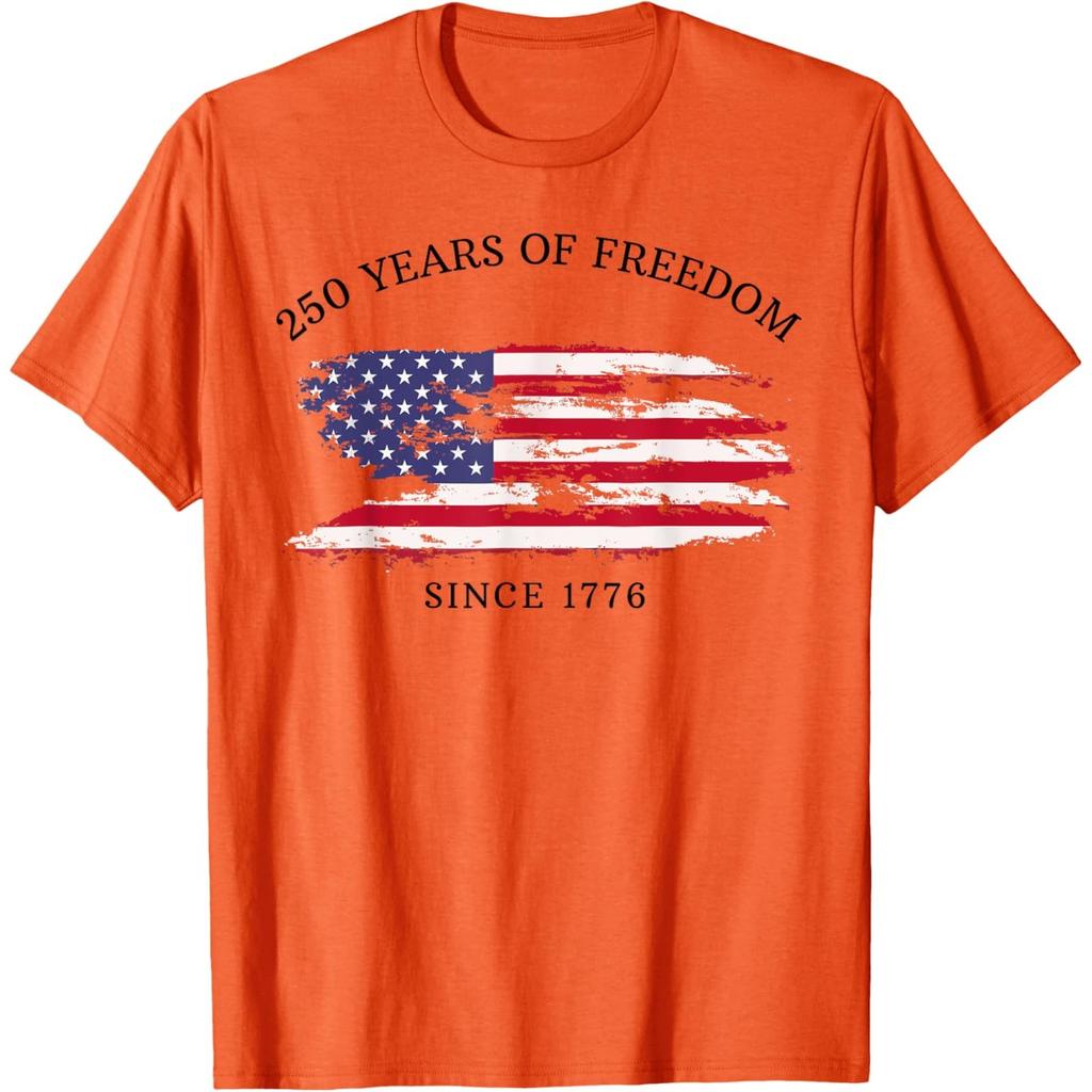 250 Years of Freedom Since 1776 American Flag Graphic Tee Casual Short Sleeve T-Shirt