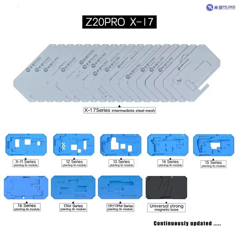 MiJing Z20 Pro Motherboard Middle Layer Positioning Tin Planting Platform For IPhone X-17 Series Chips BGA Reballing Stencil Kit