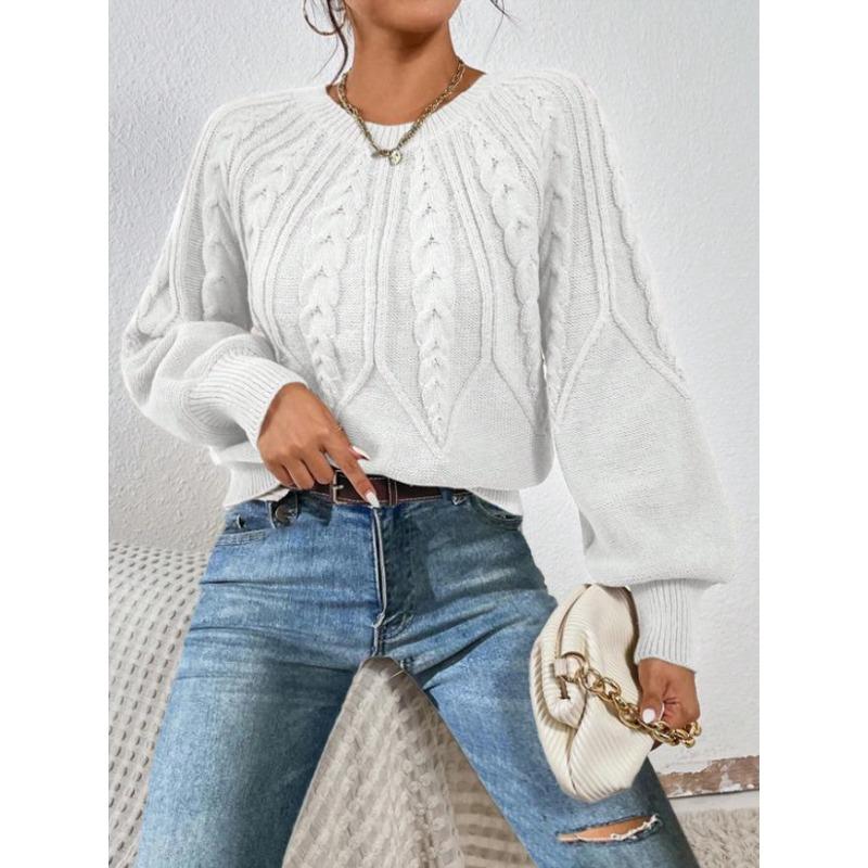 Damski Sweter Dzianinowy Oversize Półgolf Warkoczowy Długi Rękaw Casualowe Top Biały Czarny Beżowy Brązowy Zielony