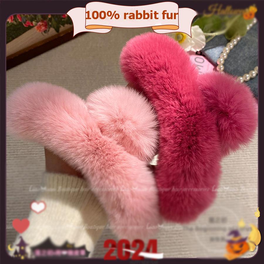 1ks Přírodní králičí kožešina Zimní chlupatá spona do vlasů