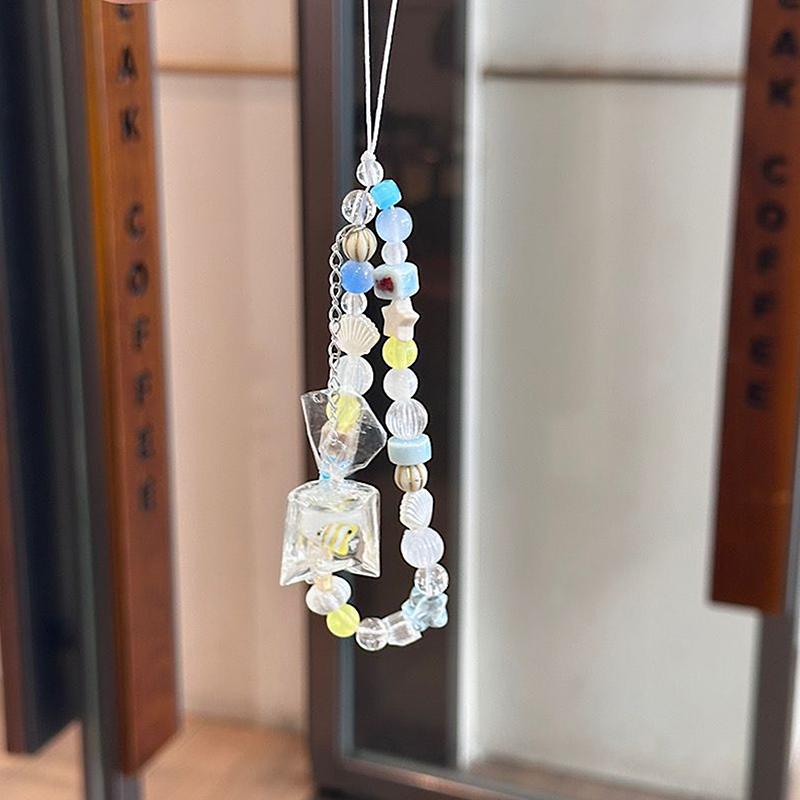 

1 Piece Star Starfish Blue Beaded Phone Charm Chain Summer Cute Fish Pendant For Phone Case Cute Mobile Straps Accessories